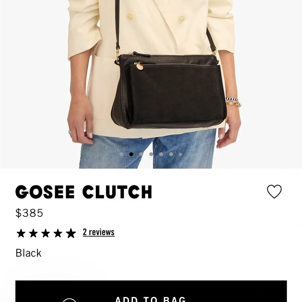 Clare V Black Leather and Suede  gosee clutch Crossbody Bag - Picture 2 of 7
